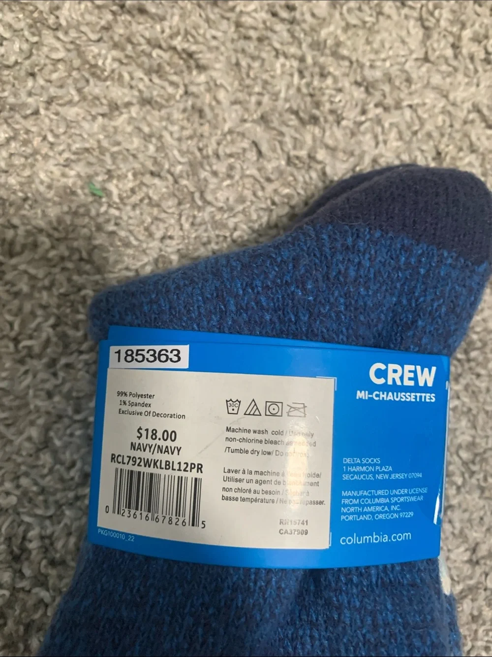 NWT Columbia Navy, Light Blue & Pink Striped Super Soft Crew Socks - 2 Pack